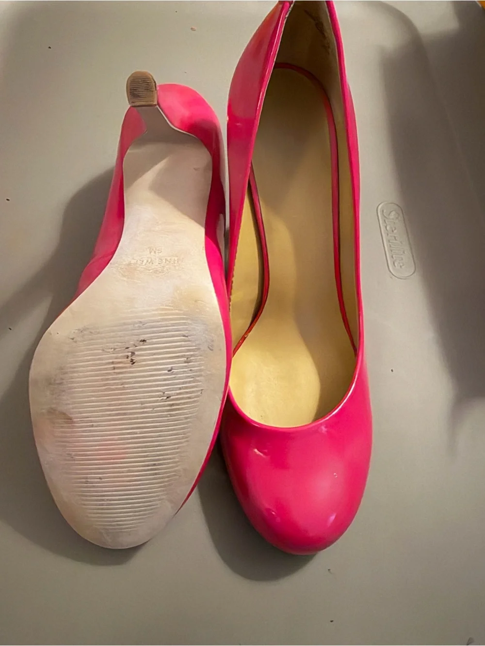Nine West Hot Pink Patent Round-Toe Pumps
